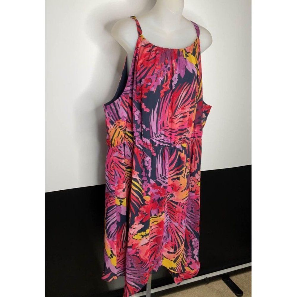LANE Bryant 26/28 bold print summer dress pink purple yellow blue - Picture 3 of 9
